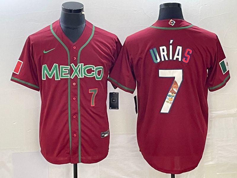 Men 2023 World Cub Mexico 7 Urias Red camo Nike MLB Jersey2